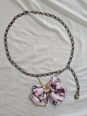 Ma*rs Rare Agejo Gyaru Gold Chain Belt with Pink Perfume Print Bow